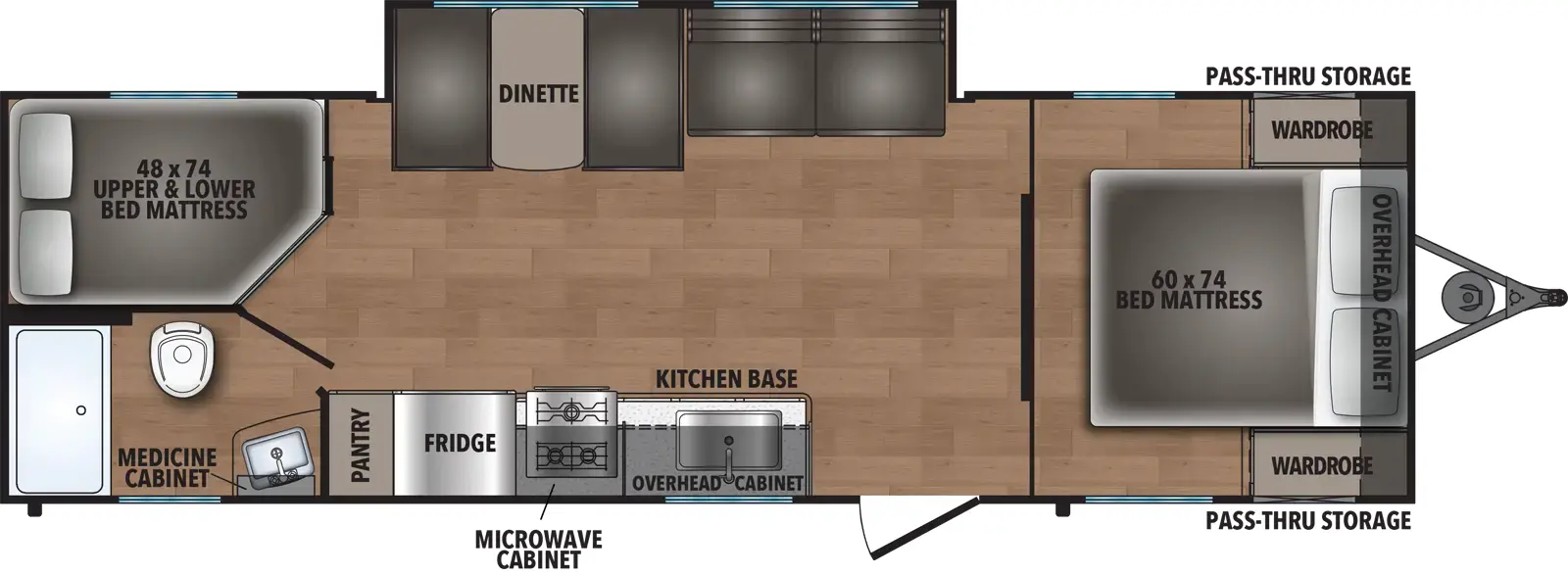 The Shasta I-5 Edition & Compact 526DB floorplan has one entry and one slide out. Exterior features include: metal exterior. Interiors features include: bunk beds and front bedroom.